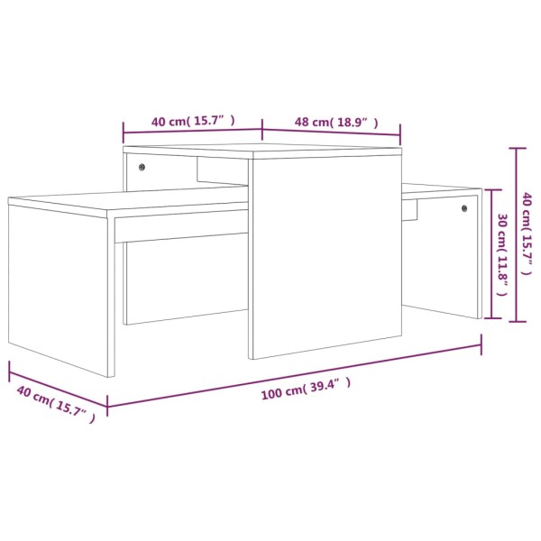 Set mesas centro madera contrachapada roble marrón 100x48x40 cm