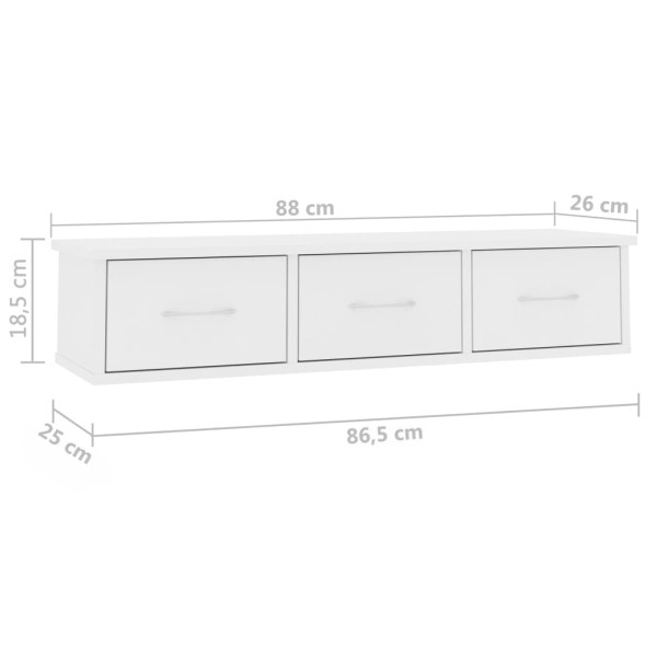 Estante cajones para pared contrachapada blanco 88x26x18,5 cm