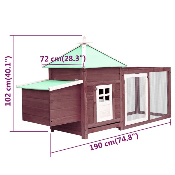 Gallinero con ponedero madera maciza abeto moca 190x72x102 cm