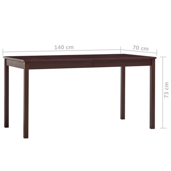 Mesa de comedor de madera de pino marrón oscuro 140x70x73 cm