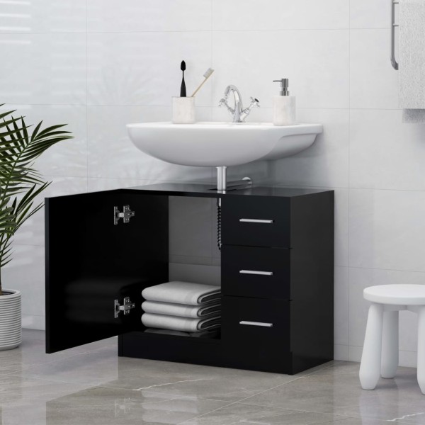 Armario para lavabo madera contrachapada negro 63x30x54 cm