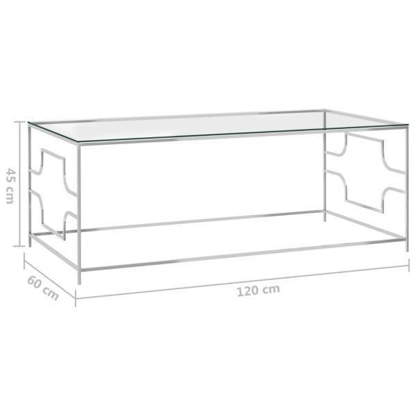 Mesa de centro acero inoxidable y vidrio plateada 120x60x45 cm