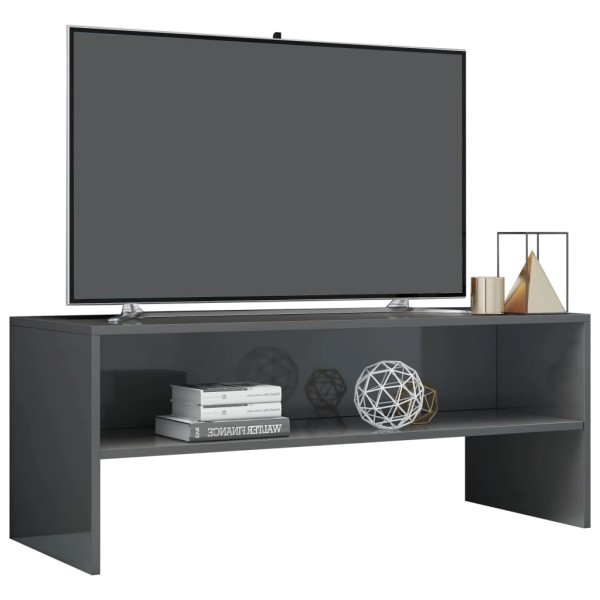 Mueble de TV madera contrachapada gris brillante 100x40x40 cm