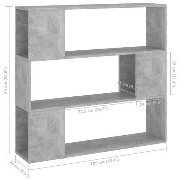 Estantería/divisor de espacios gris hormigón 100x24x94 cm