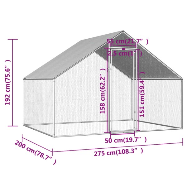 Jaula gallinero de exterior de acero galvanizado 2,75x2x1,92 m