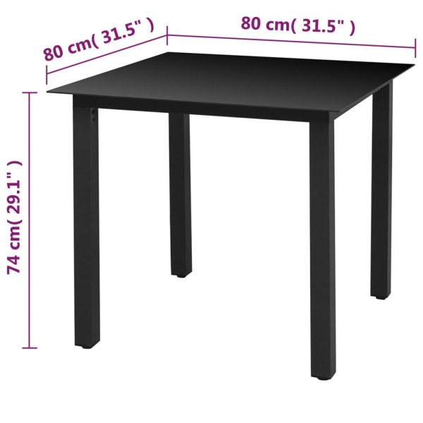 Mesa de jardín de aluminio y vidrio negra 80x80x74 cm