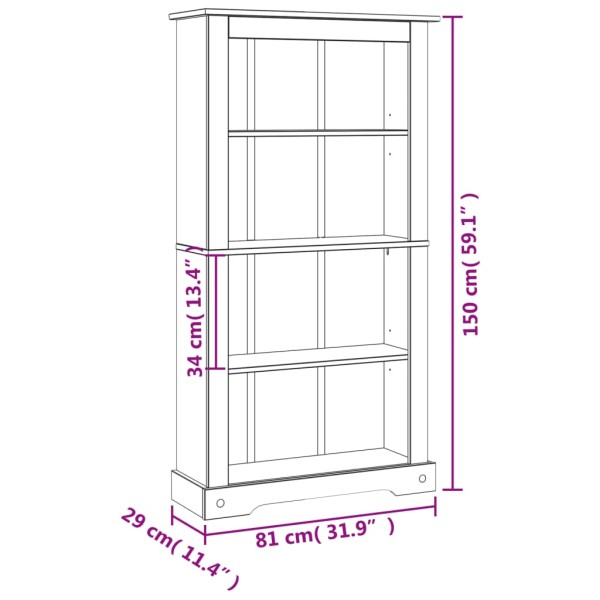 Estantería 4 niveles Corona Range de pino mexicano 81x29x150 cm