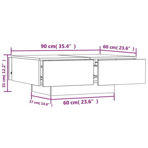 Mesa de centro madera de ingeniería gris hormigón 90x60x31 cm