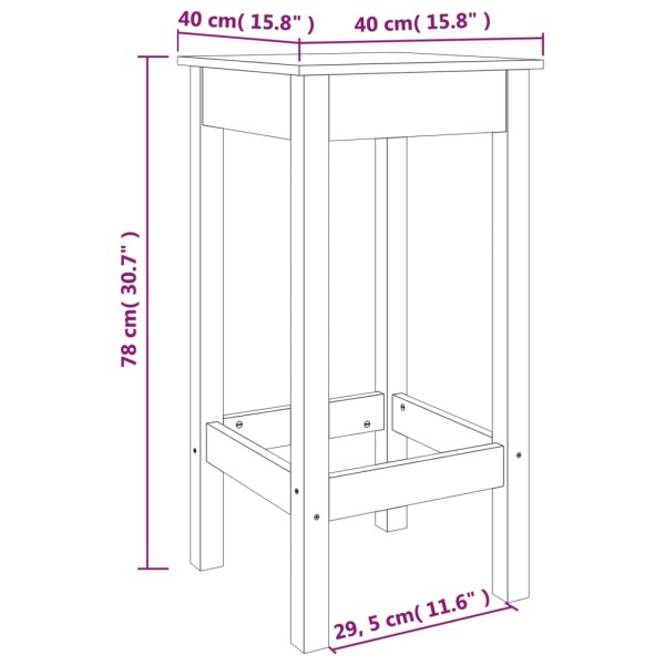 Taburetes altos 2 uds madera maciza de pino gris 40x40x78 cm