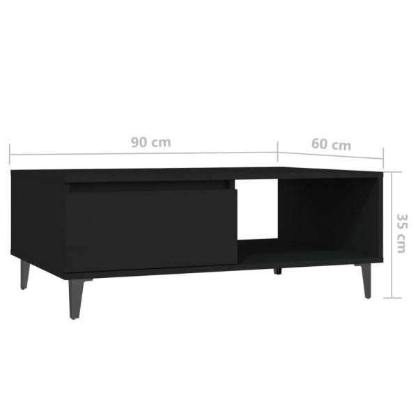 Mesa de centro madera contrachapada negro 90x60x35 cm