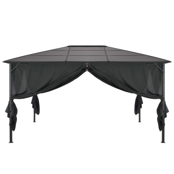 Cenador con cortinas aluminio 4x3x2,6 m negro