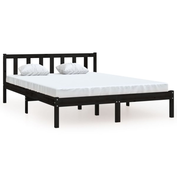 Estructura de cama de madera maciza de pino negra 140x190 cm