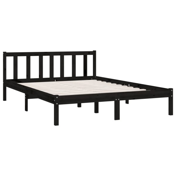 Estructura de cama de madera maciza de pino negra 140x190 cm