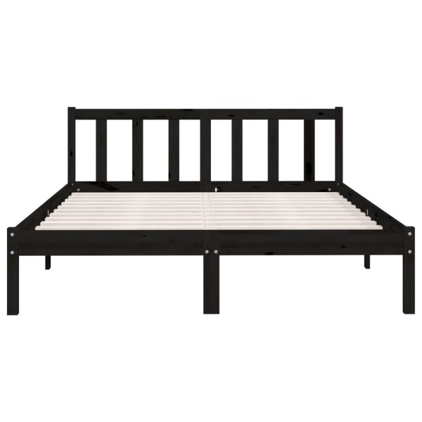 Estructura de cama de madera maciza de pino negra 140x190 cm