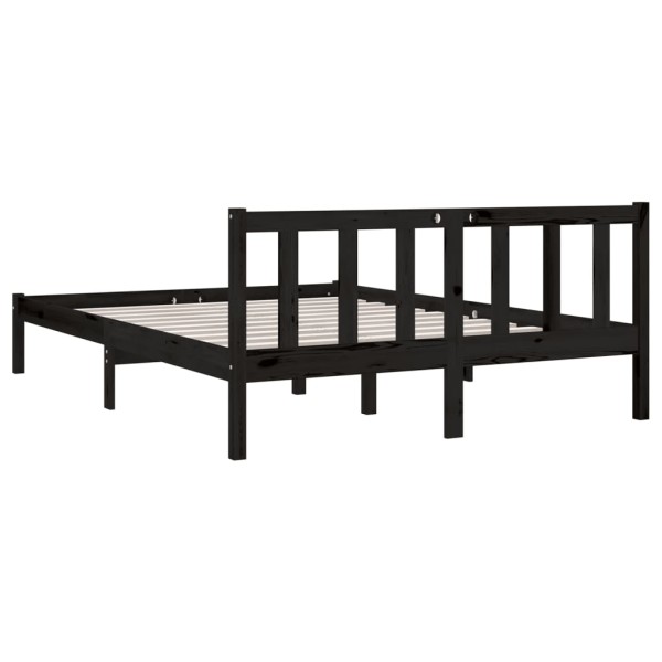 Estructura de cama de madera maciza de pino negra 140x190 cm