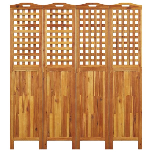 Biombo de 4 paneles de madera maciza de acacia 162x2x180 cm