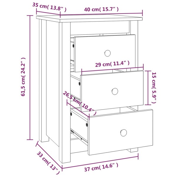 Mesitas de noche 2 uds madera maciza pino blanco 40x35x61,5 cm