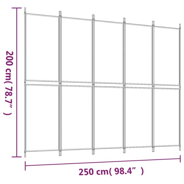 Biombo divisor de 5 paneles de tela gris antracita 250x200 cm