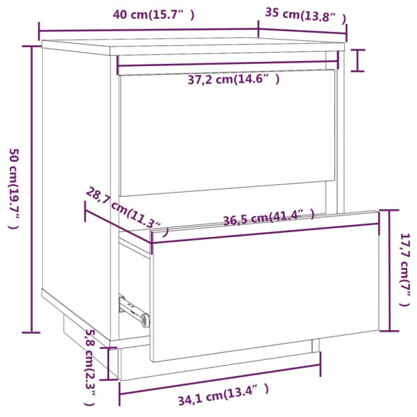 Mesitas de noche 2 uds madera maciza de pino 40x35x50 cm