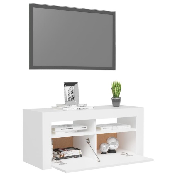 Mueble de TV con luces LED blanco 90x35x40 cm