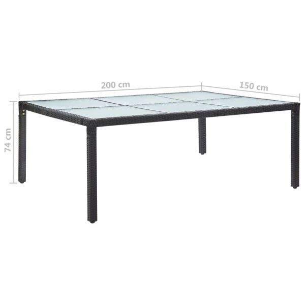 Mesa de comedor de jardín negro 200x150x74 cm ratán sintético