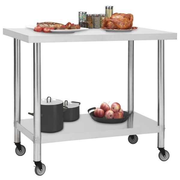 Mesa de trabajo para cocina con ruedas acero inox 80x60x85 cm