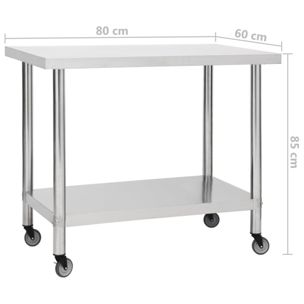 Mesa de trabajo para cocina con ruedas acero inox 80x60x85 cm