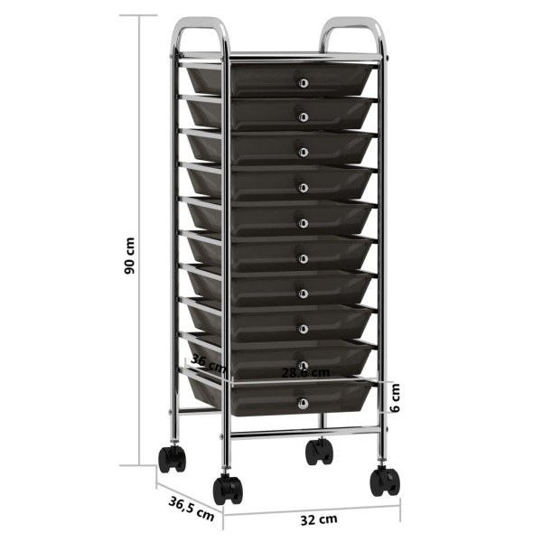 Carrito de almacenaje portátil 10 cajones plástico negro