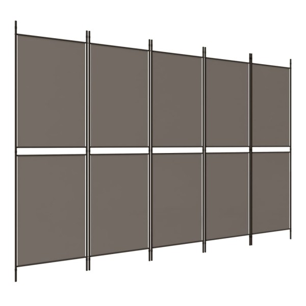 Biombo divisor de 5 paneles de tela gris antracita 250x180 cm