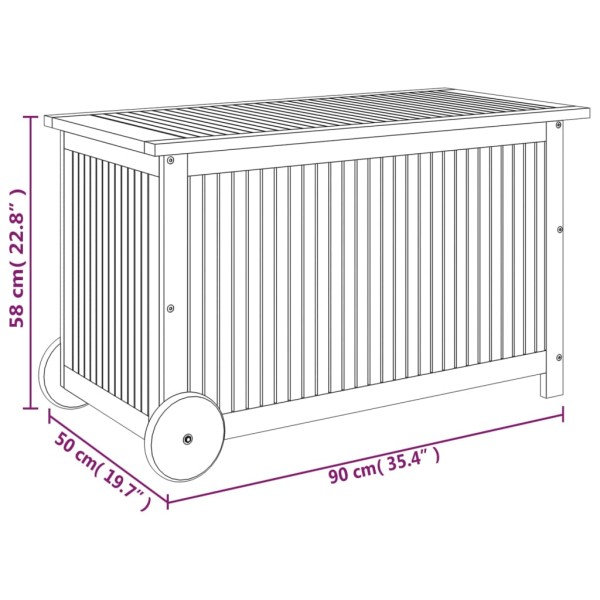 Caja de almacenaje de jardín ruedas acacia maciza 90x50x58 cm