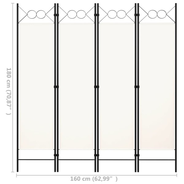 Biombo divisor de 4 paneles blanco crema 160x180 cm