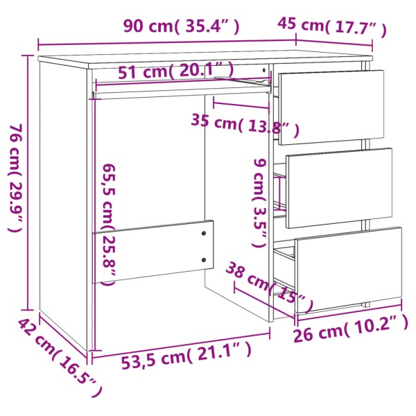 Escritorio de madera contrachapada gris Sonoma 90x45x76 cm