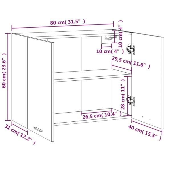 Armario colgante madera contrachapada roble ahumado 80x31x60 cm