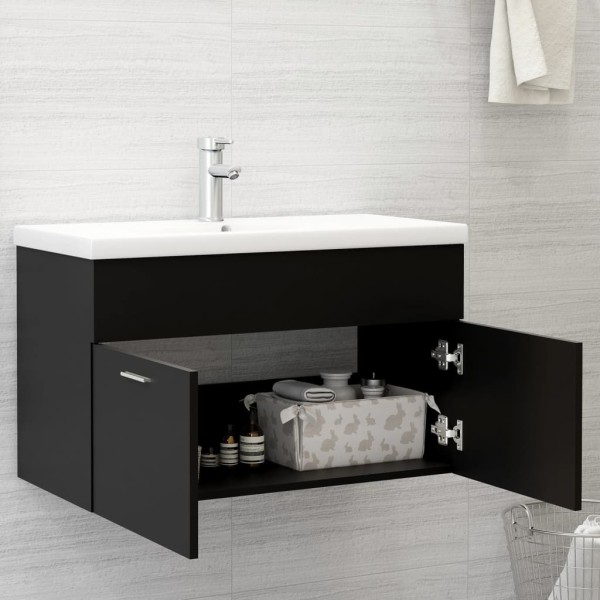 Armario para lavabo madera contrachapada negro 80x38,5x46 cm