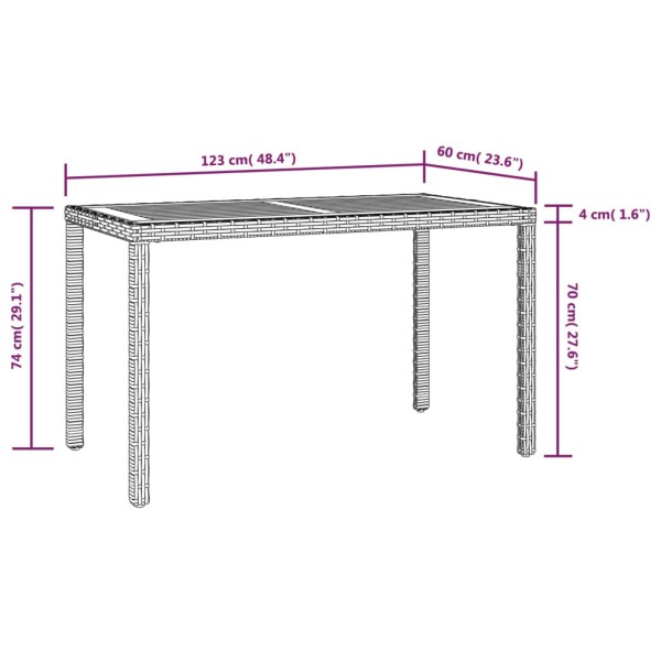 Mesa de jardín madera maciza acacia negro y marrón 123x60x74 cm