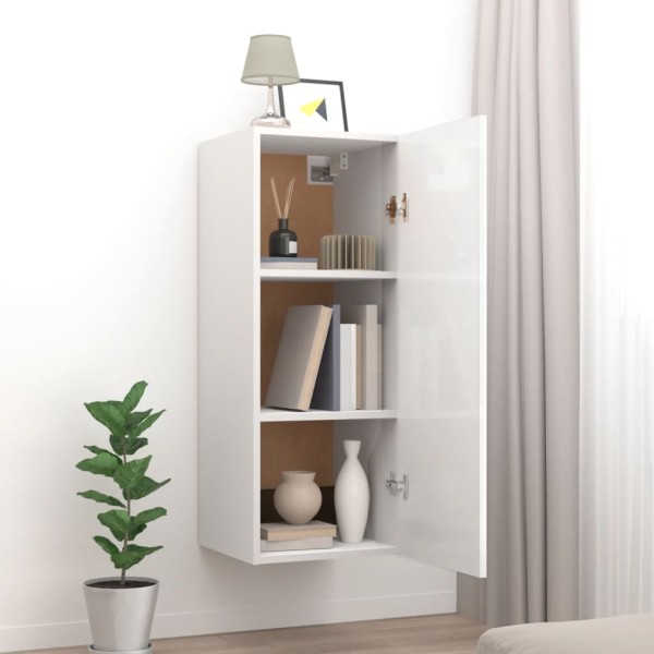 Armario pared madera contrachapada blanco brillo 34,5x34x90 cm