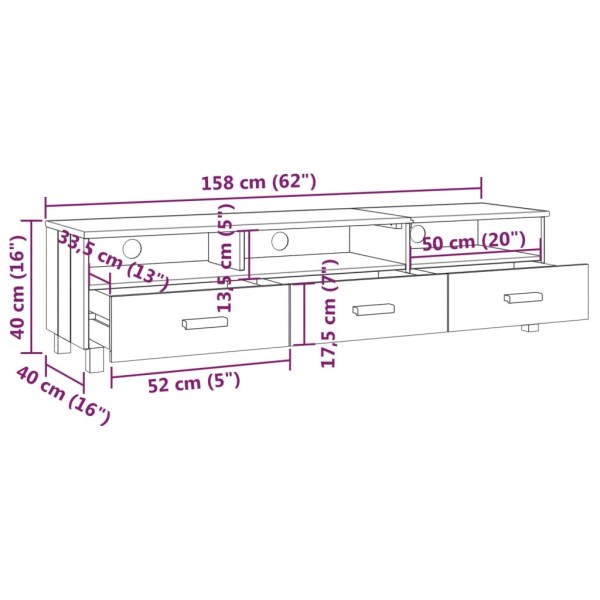 Mueble de TV HAMAR madera maciza de pino gris claro 158x40x40