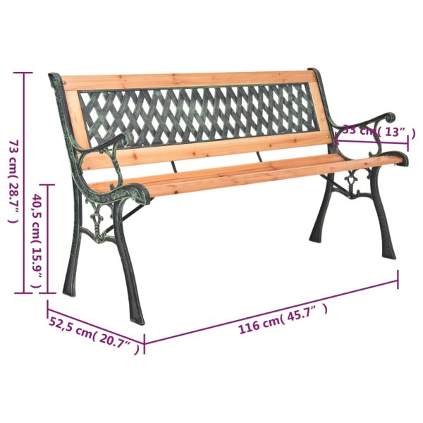 Banco de jardín hierro fundido y madera maciza de abeto 116 cm