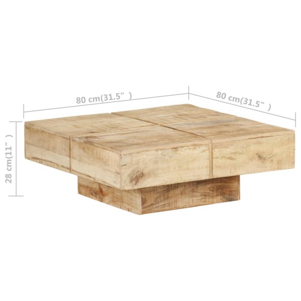 Mesa de centro de madera maciza de mango 80x80x28 cm