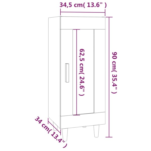 Aparador de madera contrachapada blanco brillante 34,5x34x90 cm