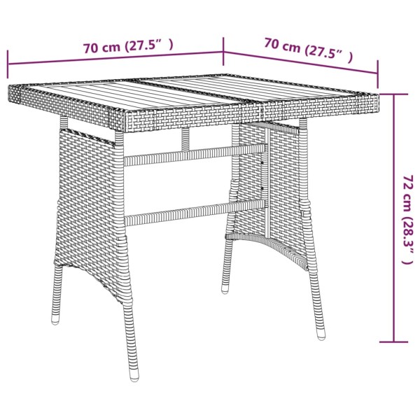 Mesa de jardín ratán sintético y acacia maciza negro 70x70x72cm