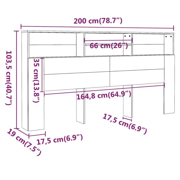 Mueble cabecero blanco brillante 200x19x103,5 cm