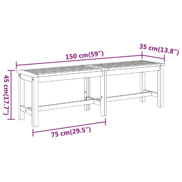 Banco de jardín madera maciza de acacia 150x35x45 cm