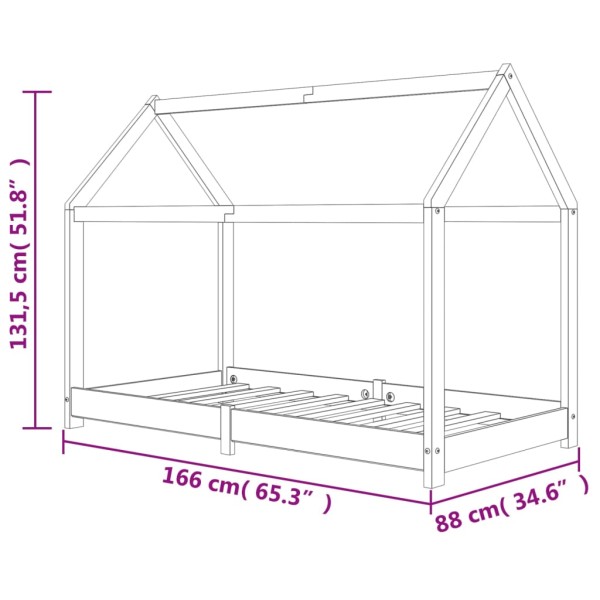 Estructura de cama infantil de madera maciza de pino 80x160 cm