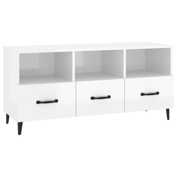 Mueble de TV madera contrachapada blanco brillo 102x35x50 cm