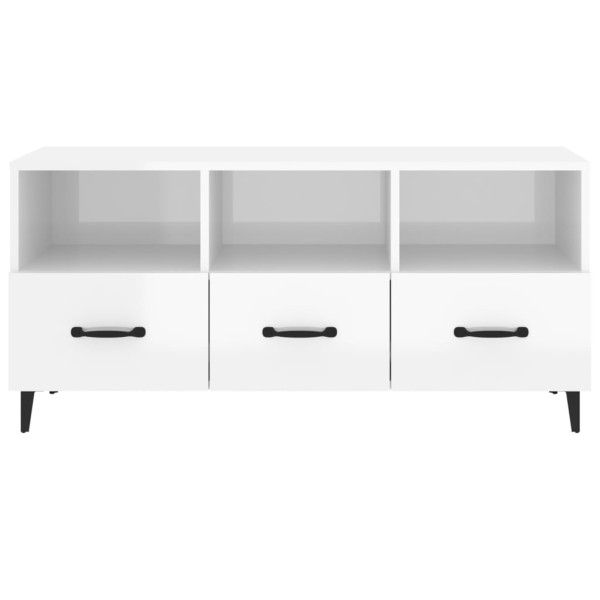 Mueble de TV madera contrachapada blanco brillo 102x35x50 cm