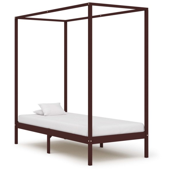 Cama con dosel de madera maciza de pino marrón oscuro 90x200 cm