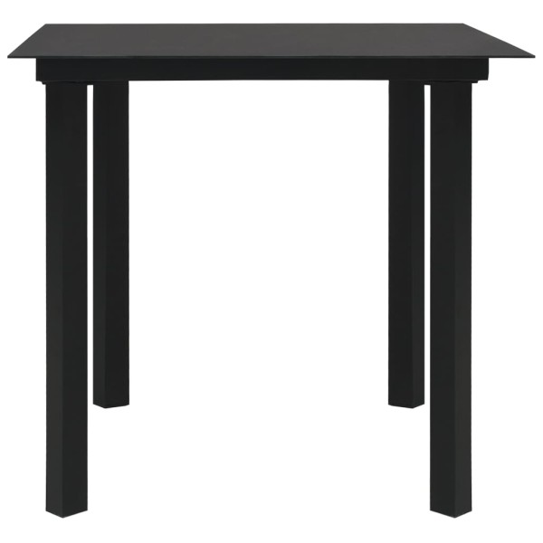 Mesa de comedor de jardín acero y vidrio negra 80x80x74 cm