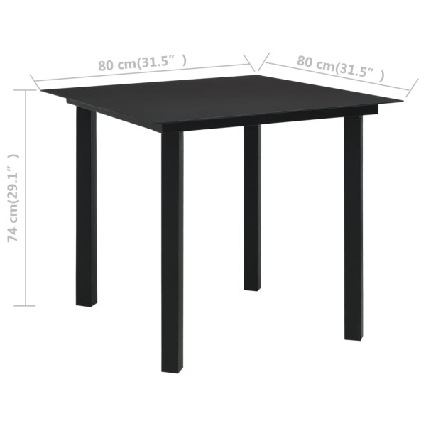 Mesa de comedor de jardín acero y vidrio negra 80x80x74 cm