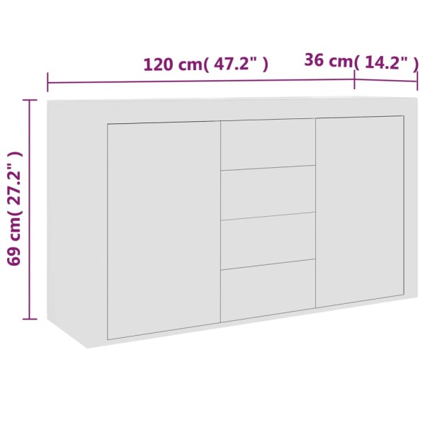 Aparador de madera contrachapada blanco 120x36x69 cm